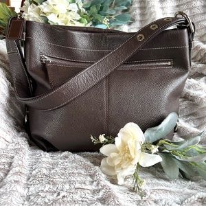 COACH Brown Pebble Leather Crossbody Shoulder Purse Bag F15064 Medium-Lrg